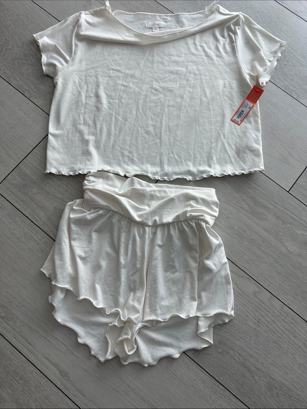 Colsie Cream Ruffle Lounge Shorts Set - Picture 1 of 3